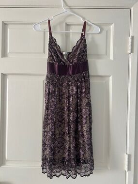 Necessary Objects Purple Lace Overlay Midi Dress